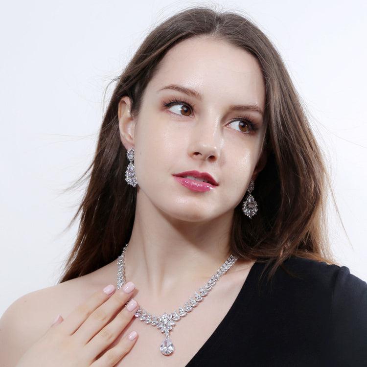 Synthetic Cubic Zircon Oxide Necklace Earring Set - Trendha