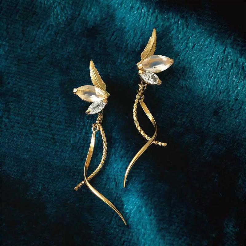 Synthetic Opal White Zirconium Earrings - Trendha