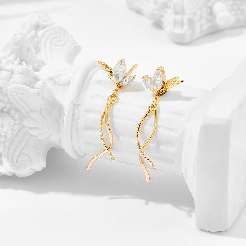 Synthetic Opal White Zirconium Earrings - Trendha