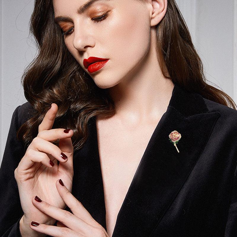 Temperament Personality Zircon Rose Brooch Female - Trendha