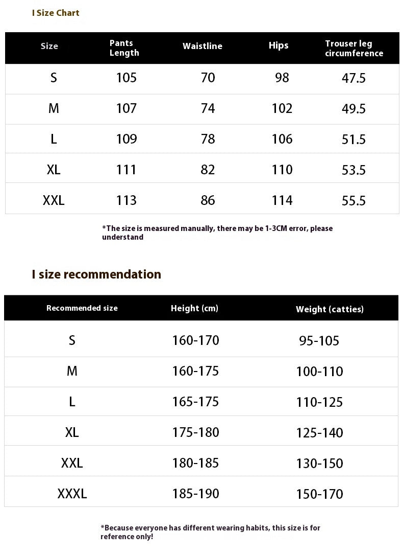 Size and product reference for Loose Straight Leisure Washed-out Worn Jeans Men