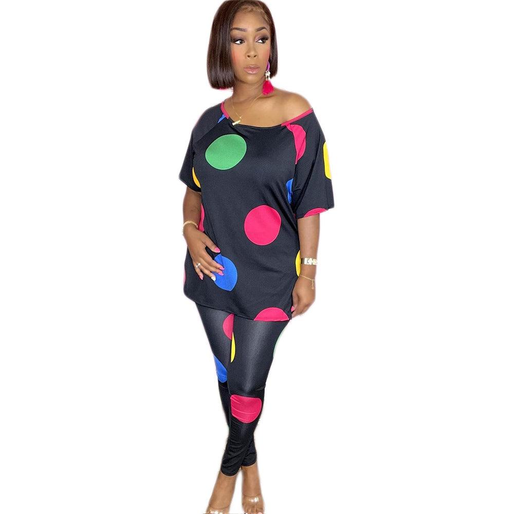 Two-piece Suit Polka Dot Printing Mid-length Split Trousers - Trendha