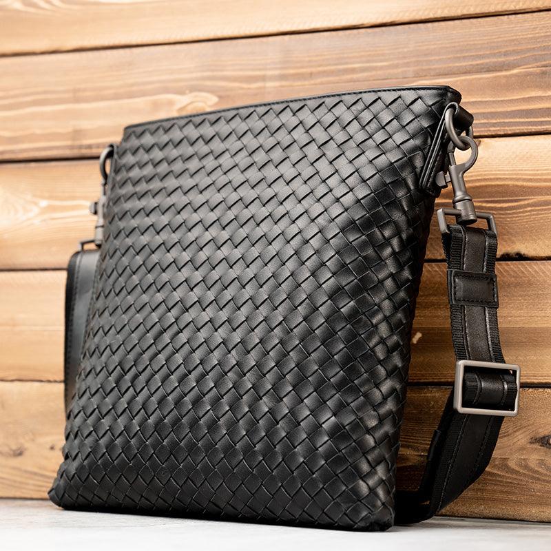Vertical Top Leather Woven Fashionable Men's Bag - Trendha