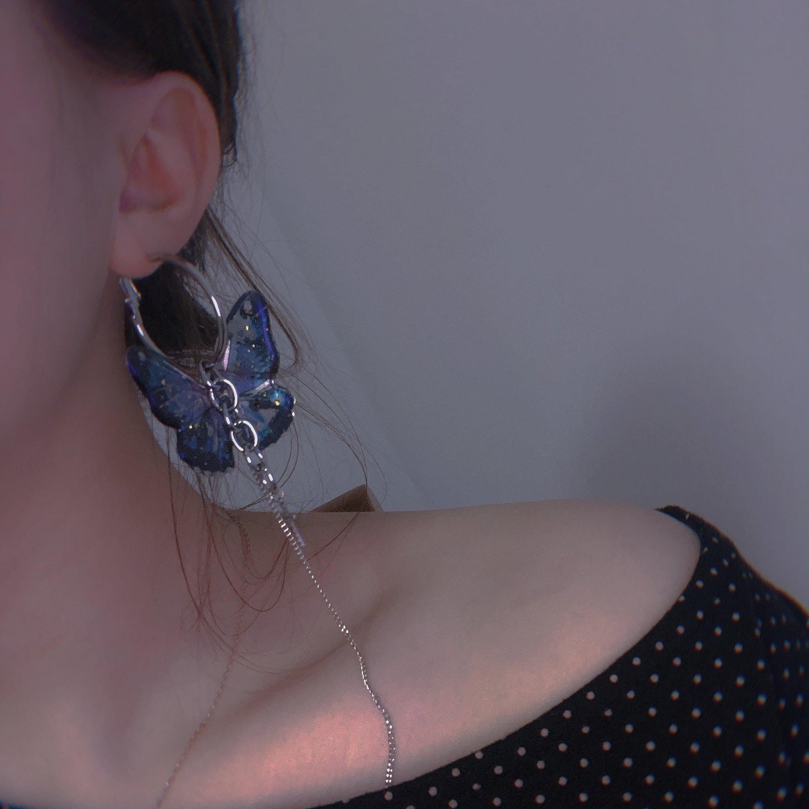 Vintage Punk Chain Bar Butterfly Earrings - Trendha