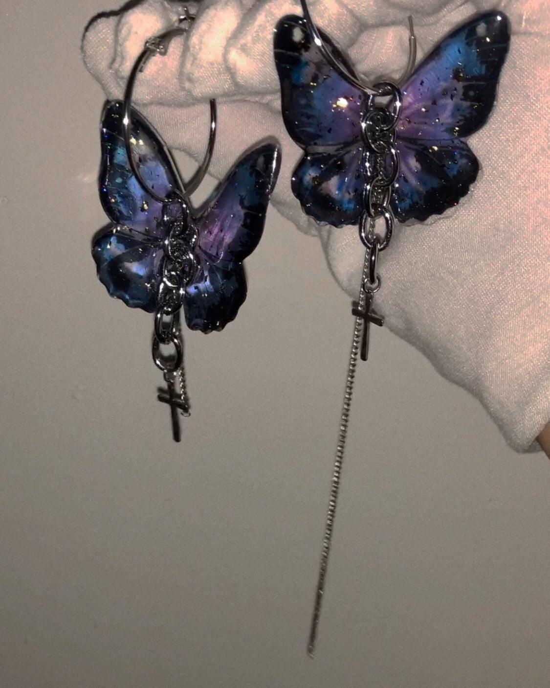Vintage Punk Chain Bar Butterfly Earrings - Trendha