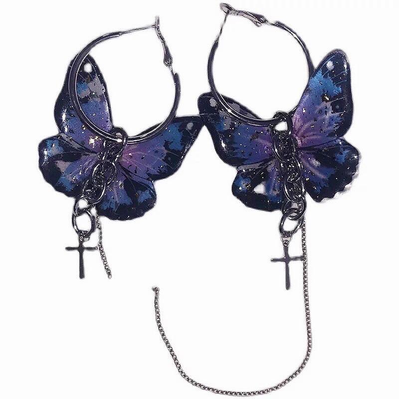 Vintage Punk Chain Bar Butterfly Earrings - Trendha