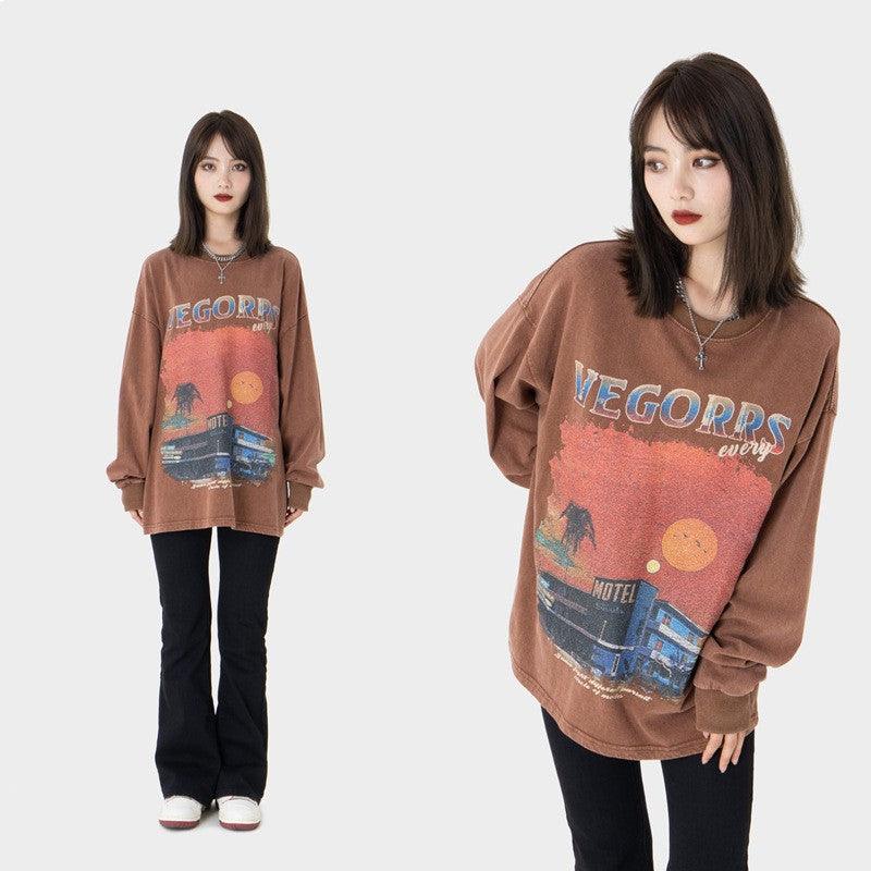 Vintage Washed Old Printed Sweater - Trendha