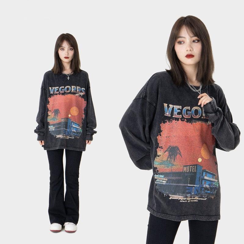 Vintage Washed Old Printed Sweater - Trendha
