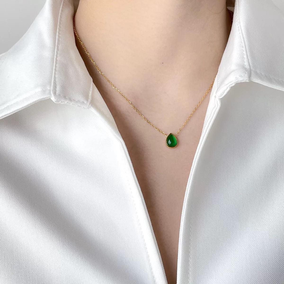 Water Drop Emerald Zircon Necklace - Trendha