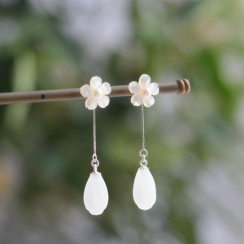 White Magnolia Flower Earrings Female Hanfu Accessories - Trendha