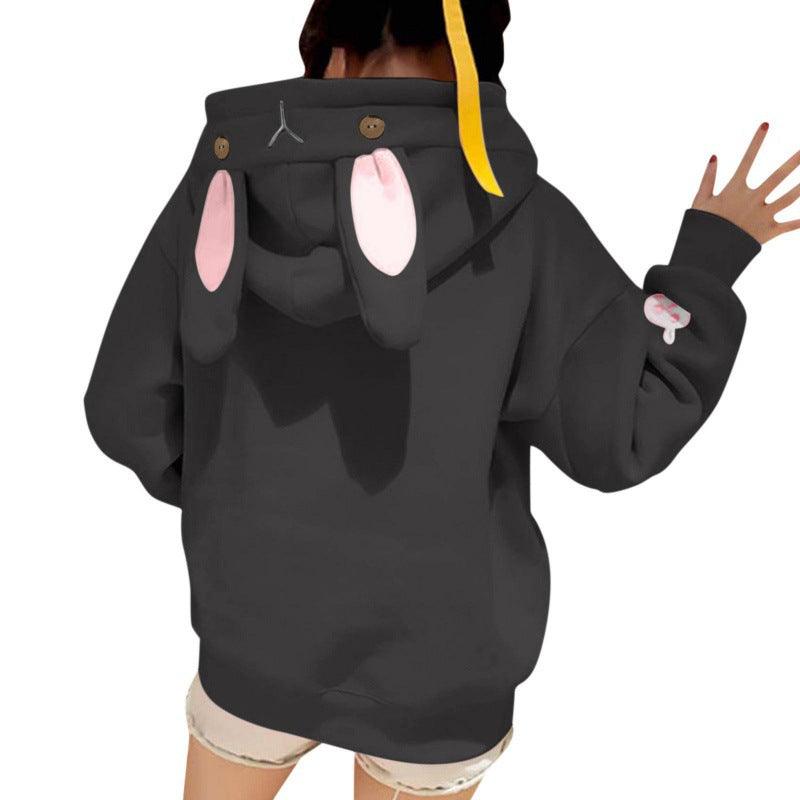 Women's Autumn And Winter Embroidered Cute Rabbit Ear Pocket Hoodie - Trendha