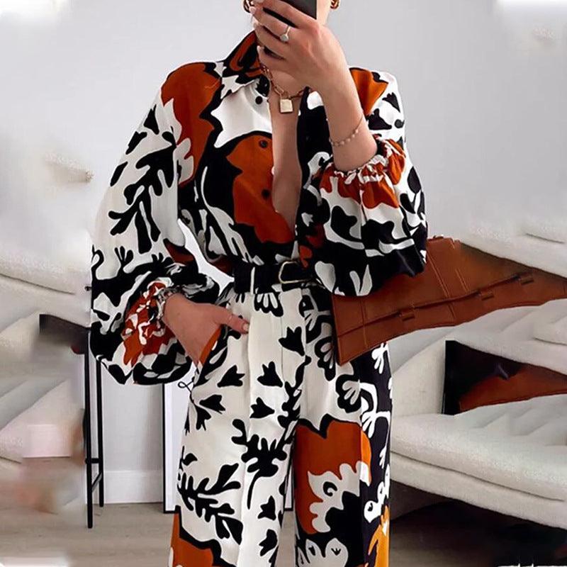 Women's Clothing Fashion Color Contrast Printed Casual Two-piece Suit - Trendha