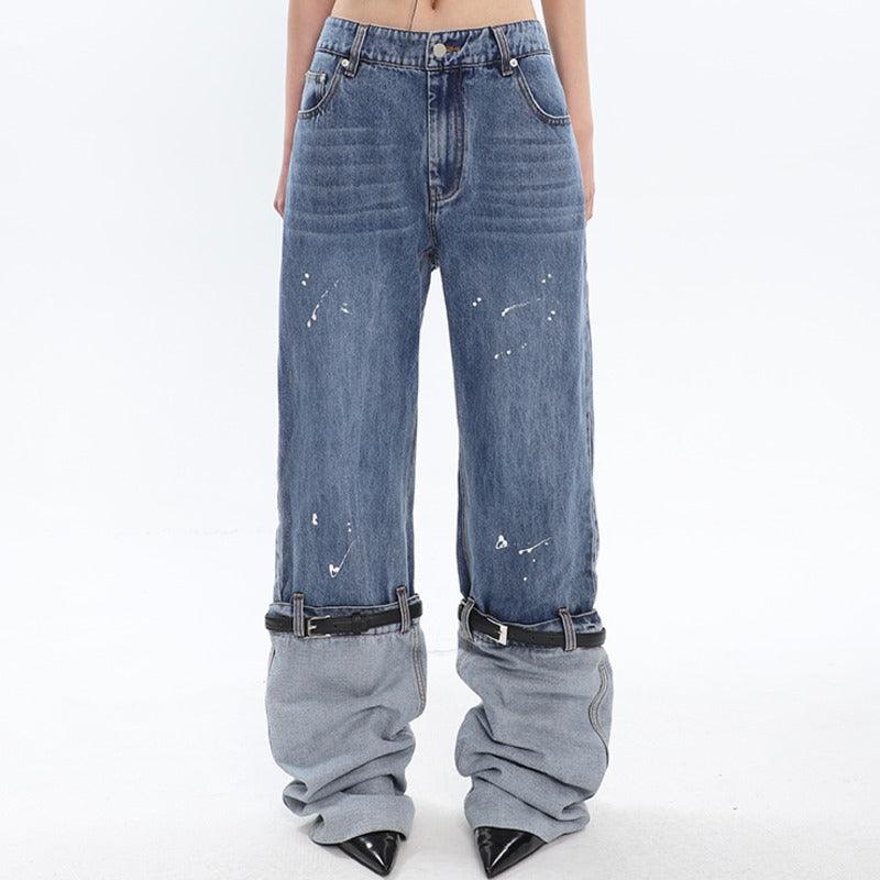 Women's Contrasting Color Patchwork Washed Jeans - Trendha