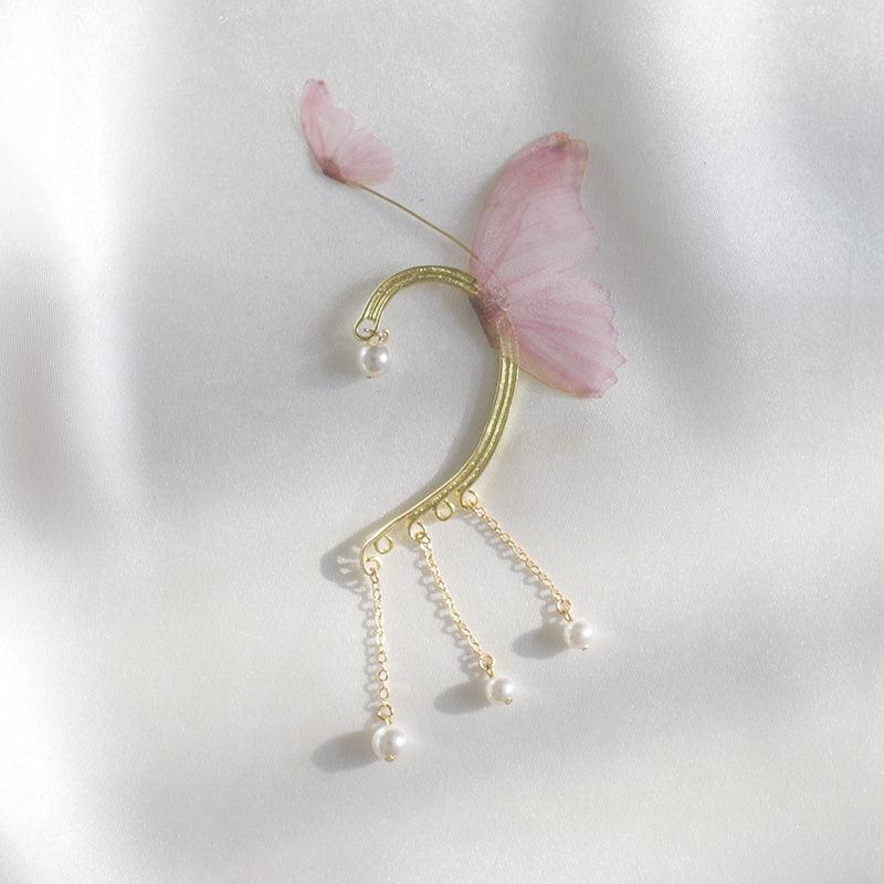 Women's Crystal Pearl Flowing Butterfly Earrings - Trendha