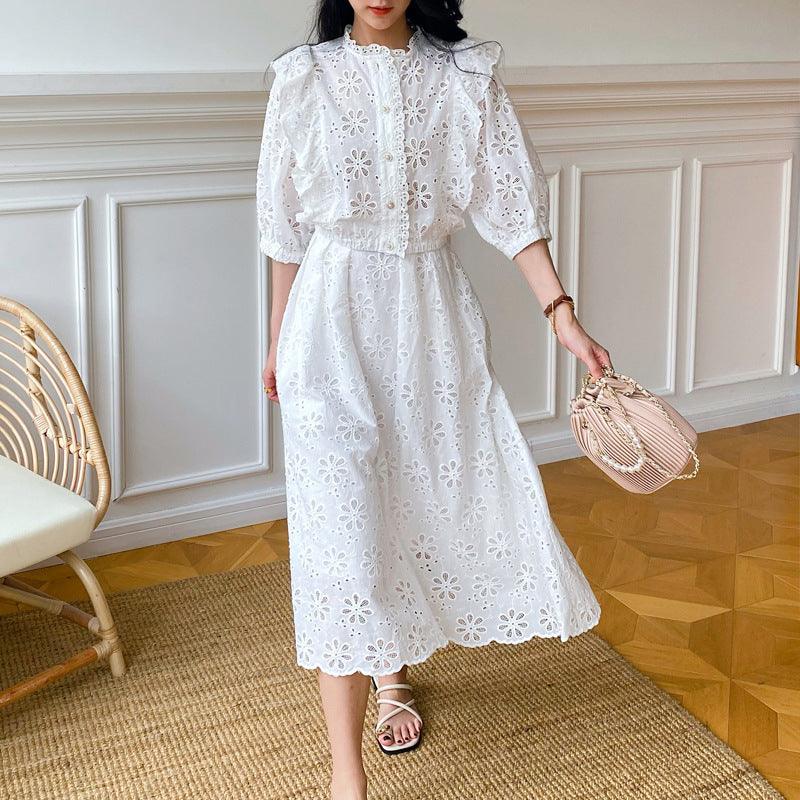 Women's Elegant White Top And Skirt Suit - Trendha