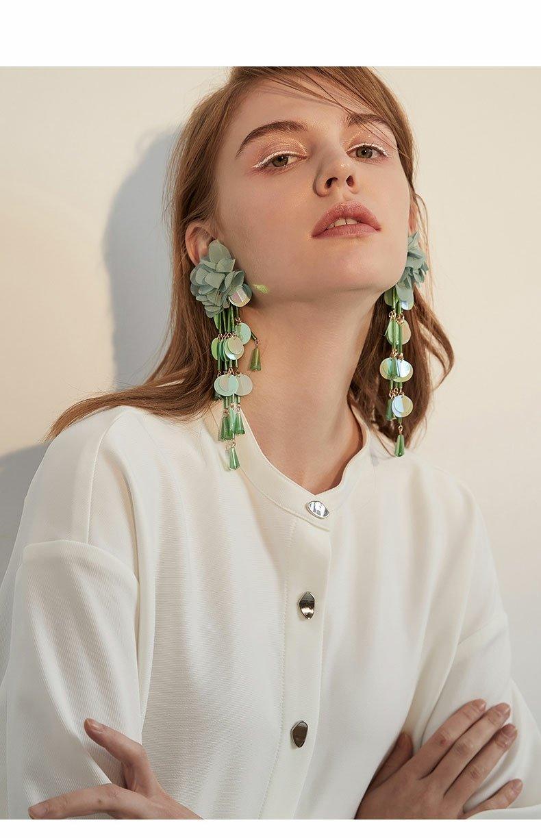 Women's Exaggerated Flower Tassel Earrings Long Sequins - Trendha