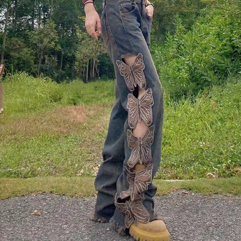 Women's Fashion Butterfly Hollowed Out Wide Leg Trousers - Trendha