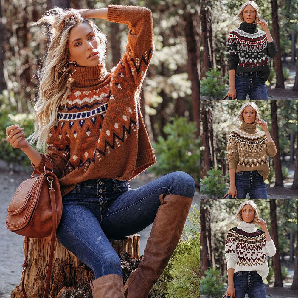 Women's Fashion Casual Retro Striped Stitching Contrast Color Sweater - Trendha