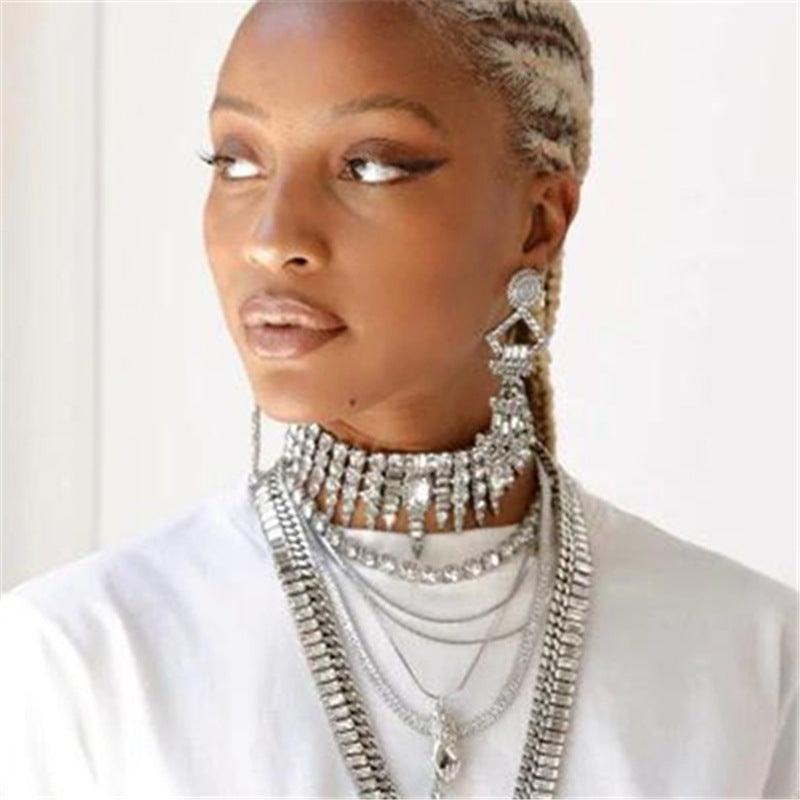 Silver-Tone Crystal Collar Necklace