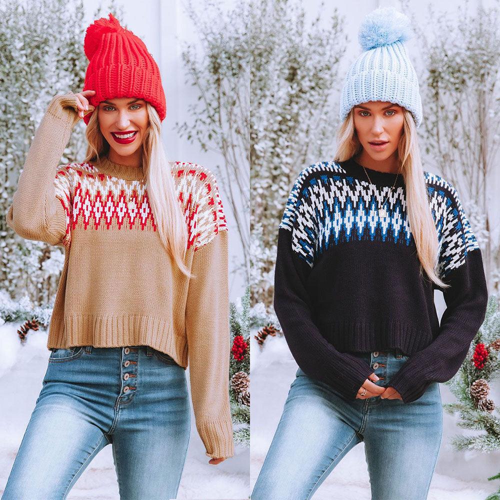 Women's Fashion Retro Diamond Pattern Sweater - Trendha
