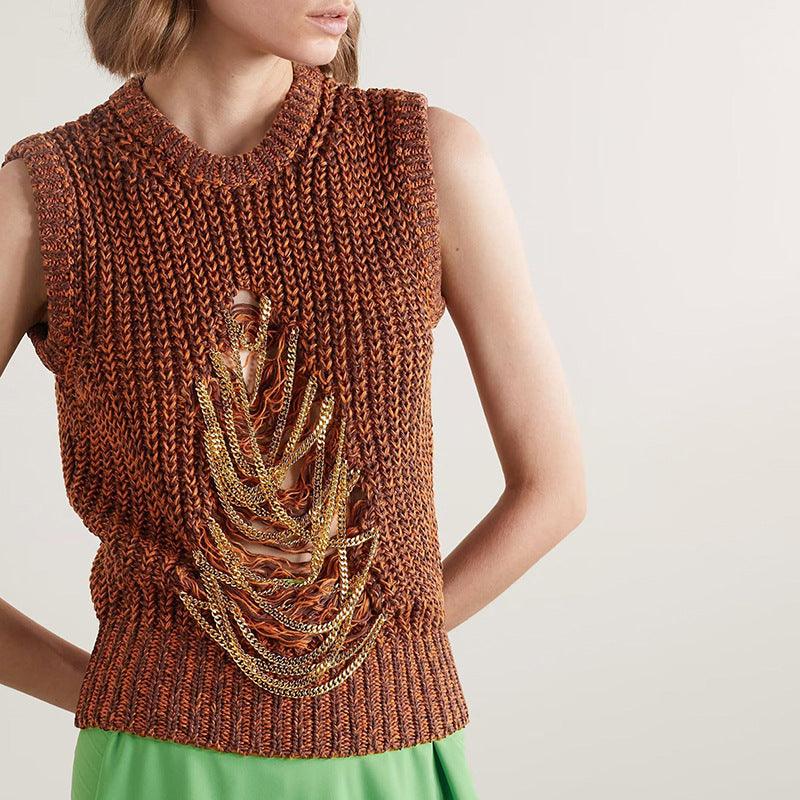 Women's Fashion Solid Color Patchwork Knitting Vest - Trendha