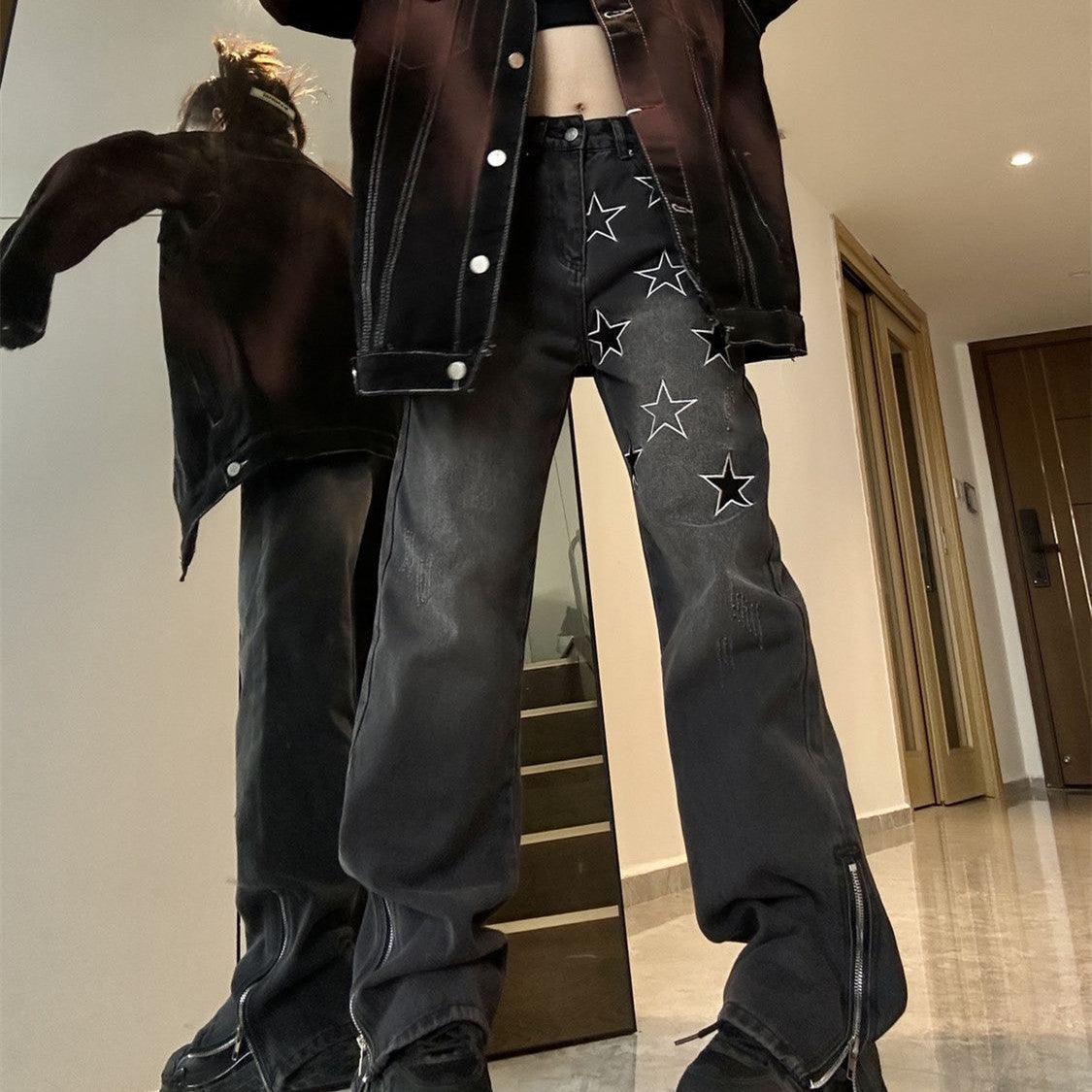 Women's Fashion Star Embroidery Straight Jeans - Trendha
