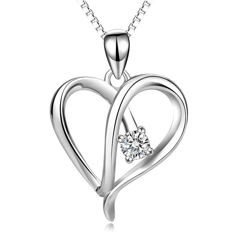 Women's Fashion Sterling Silver Heart-shaped Hollow Jeweled Necklace - Trendha
