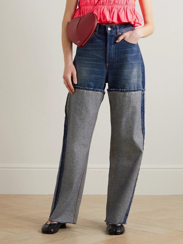 Women's Fashion Temperament High Waist Contrast Color Jeans - Trendha