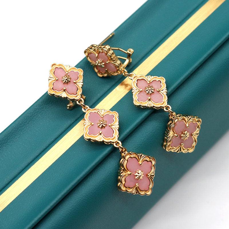 Women's Fashionable Airy Floral Four Leaf Clover Earrings - Trendha
