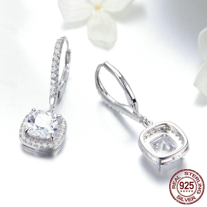 Women's Fashionable Long Personalised White Gold Plated Sterling Silver Stud Earrings - Trendha