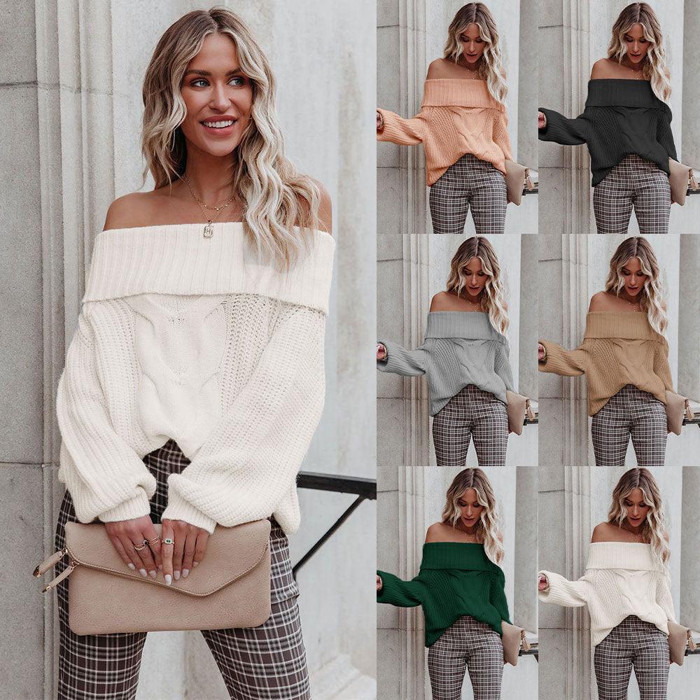 Women's Fashionable Off-shoulder Twisted Rope Sweater - Trendha