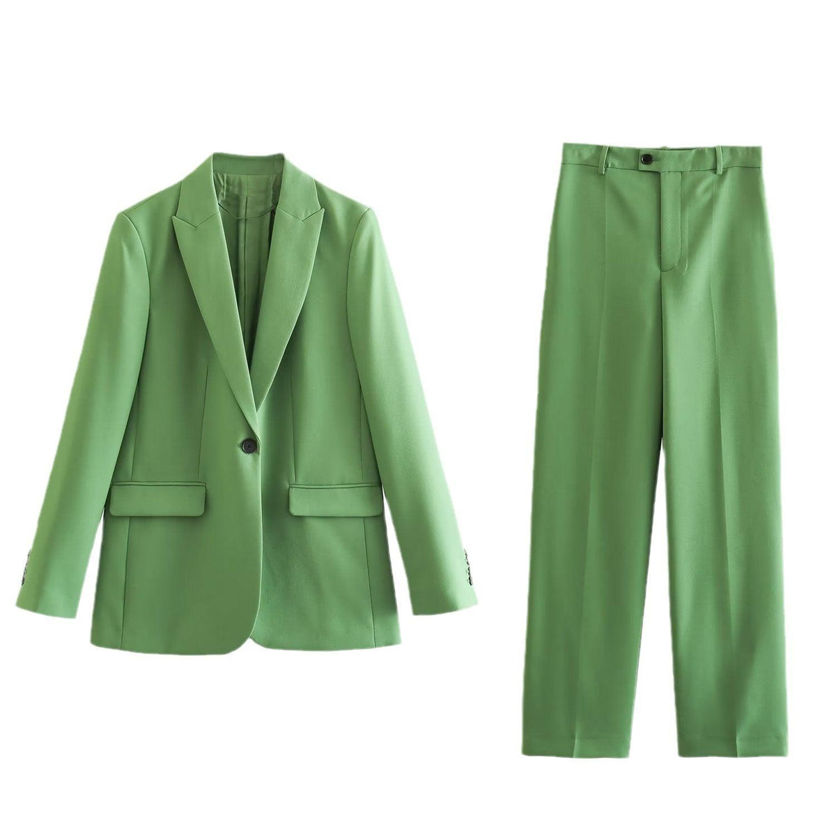 Women's Fashionable Simple Suit Jacket High Waist Baggy Straight Trousers Suit - Trendha