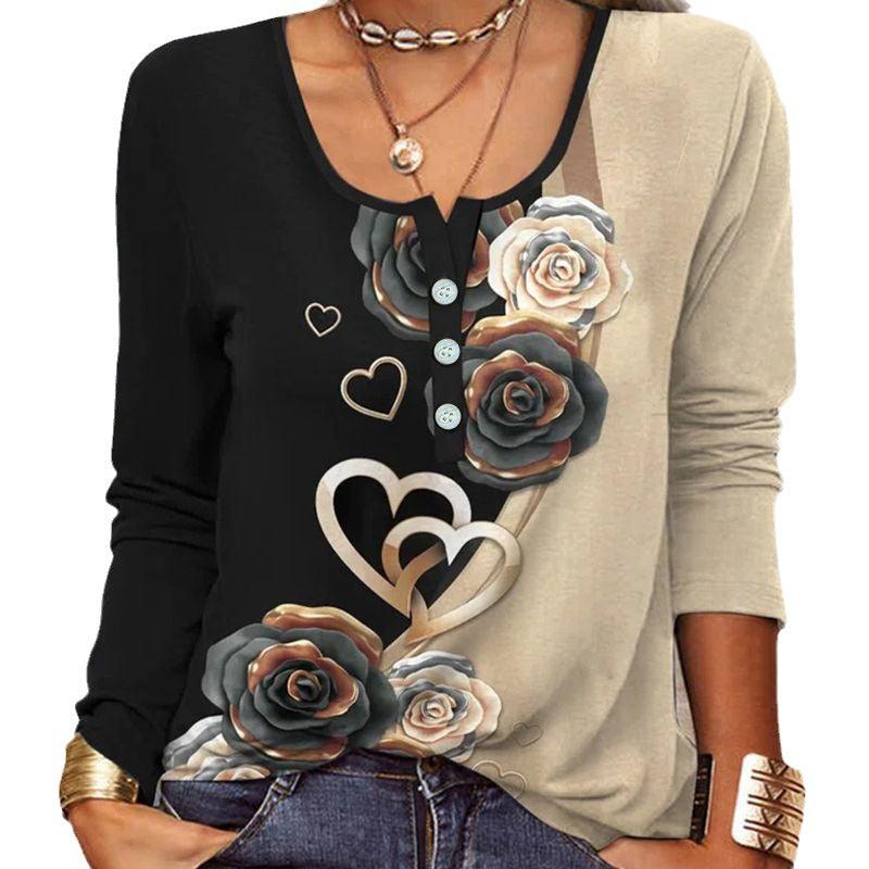 Women's Graceful And Fashionable Long Sleeve Zip Ethnic T-shirt - Trendha
