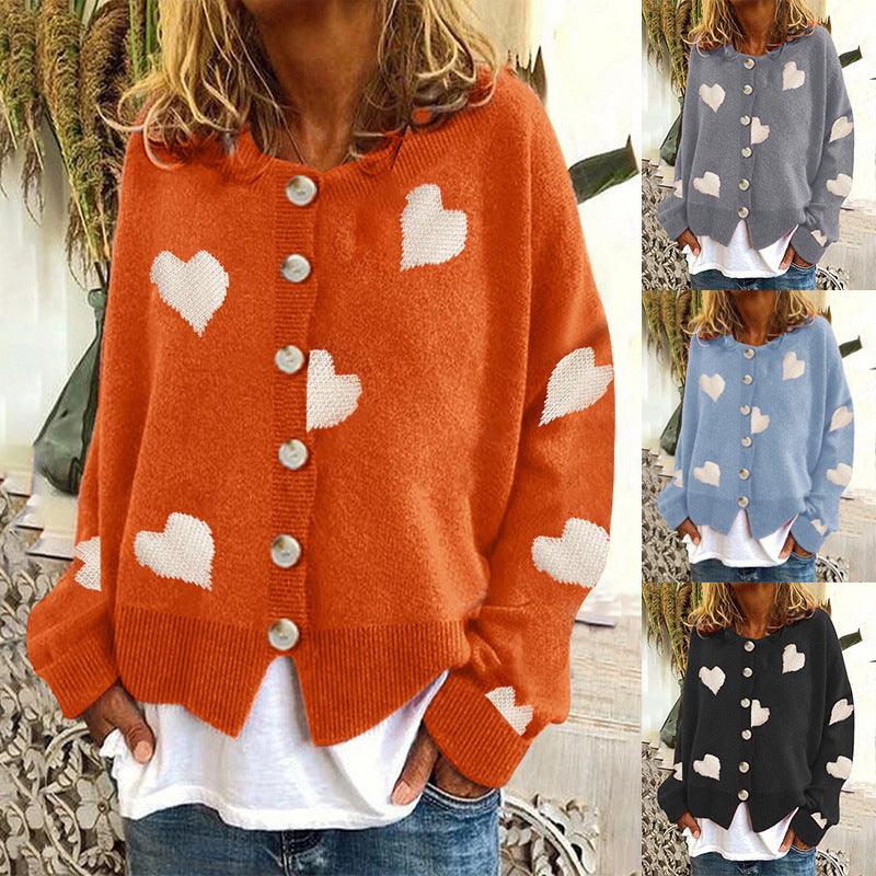 Women's Heart Sweater Single Breasted Cardigan Knitwear Coat Outwear Clothes - Trendha