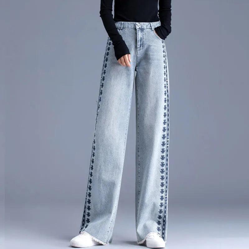Women's Jeans High Waist Nostalgic Embroidered Loose