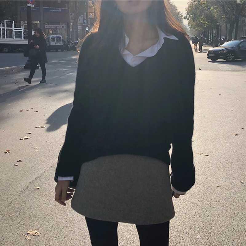 Women's Knitting Shirt V-neck Sweater Gentle Japanese Style - Trendha