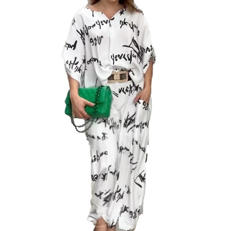 Women's Letter Printed Trousers Suit - Trendha