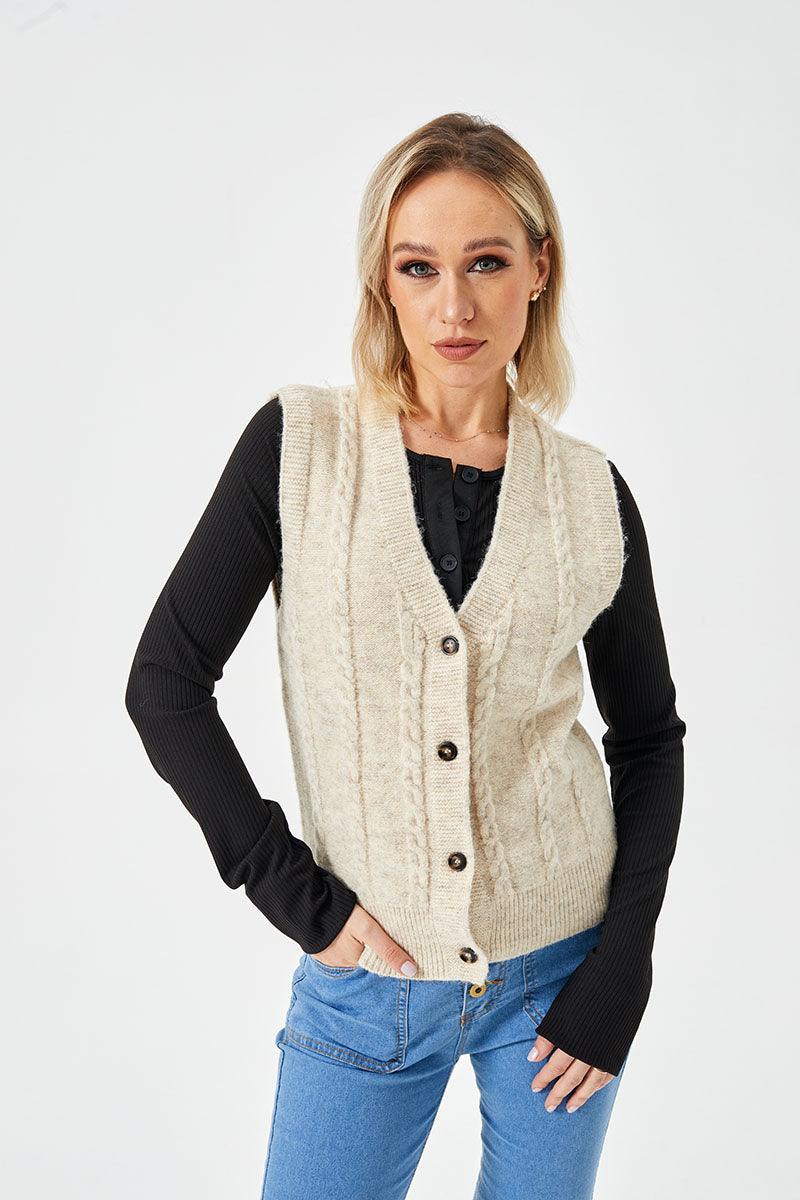 Women's Loose Casual Button Up Sweater Vest - Trendha