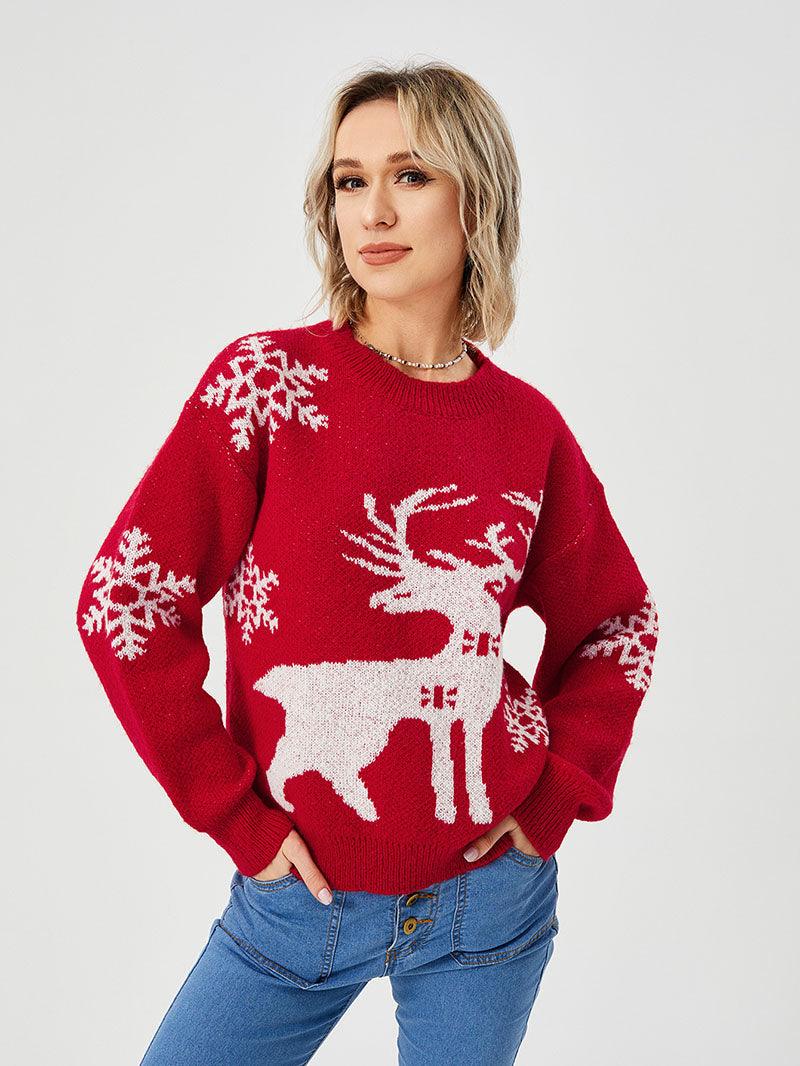 Women's Loose Casual Cozy Deer Sweater - Trendha