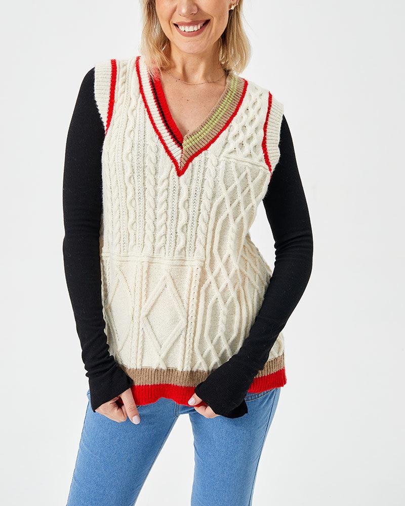 Women's Loose Casual Stretch Contrast Color Sweater Vest - Trendha