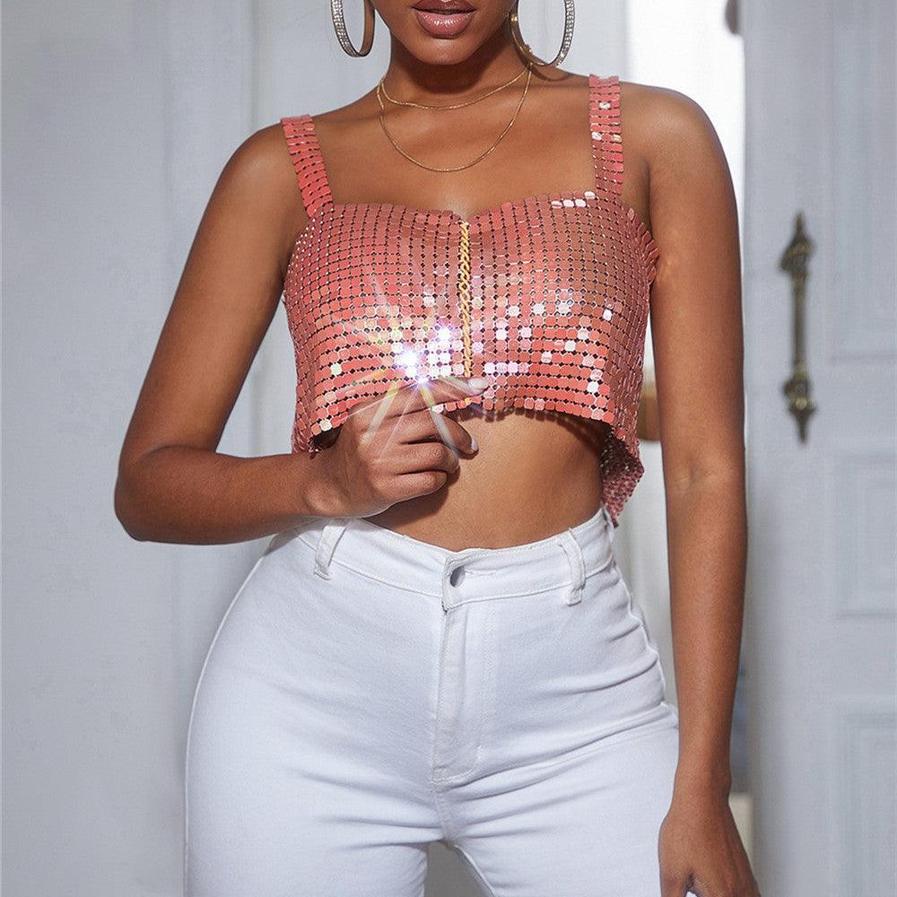 Women's Metal Sequins Chain Strap Tube Top - Trendha