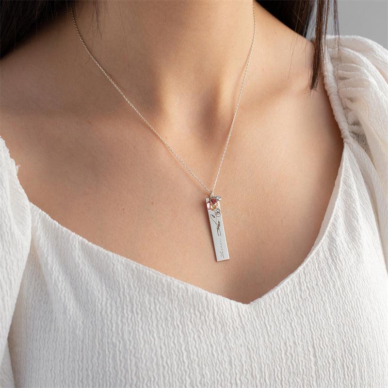 Women's Name Birthday Flower Stone Necklace - Trendha