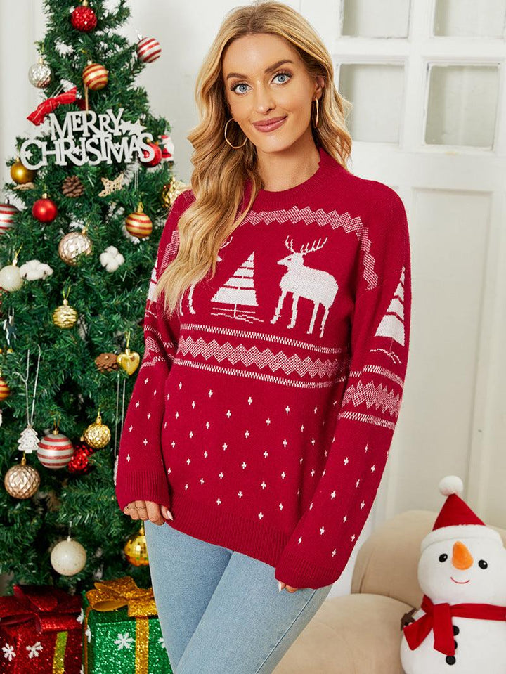 Women's Pullover Deer Jacquard Christmas Holiday Sweater - Trendha
