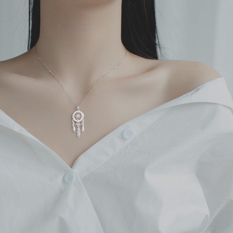 Women's Simple Temperament Sterling Silver Dreamcatcher Puff Energy Sweater Chain