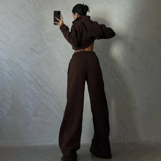 Women's Solid Color Round Neck Pullover Long Sleeve Sweater Trousers Suit - Trendha