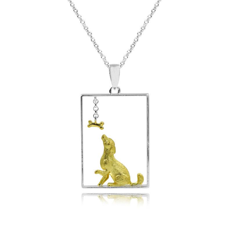 Women's Sterling Silver Pendant Cute Golden Retriever Necklace - Trendha