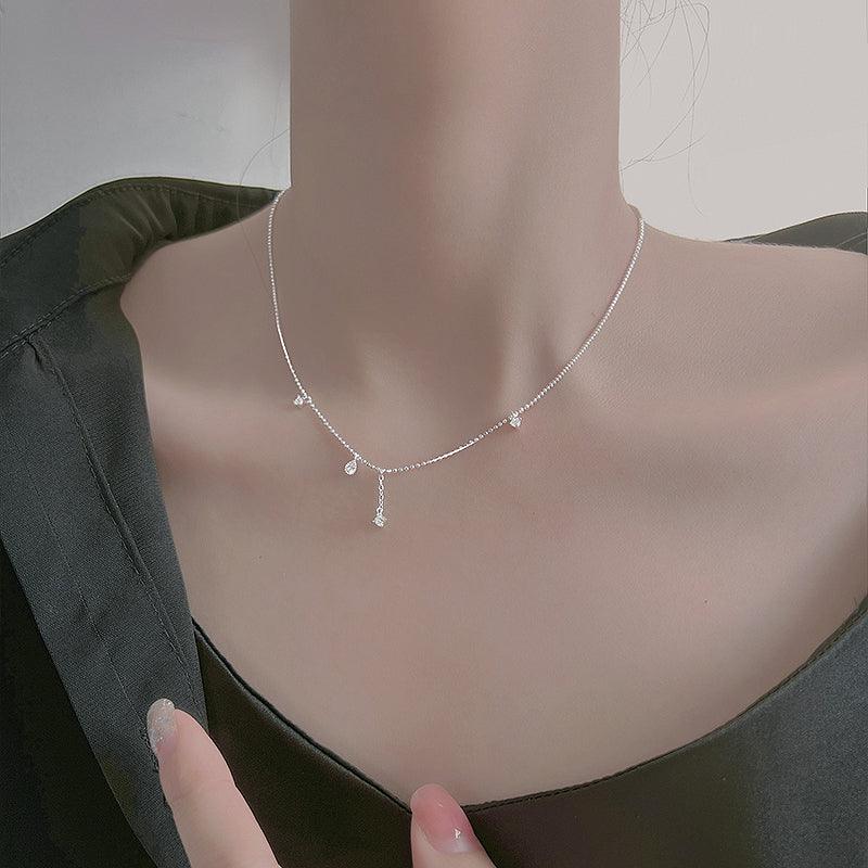 Women's Sterling Silver Round Bead Flash Diamond Necklace