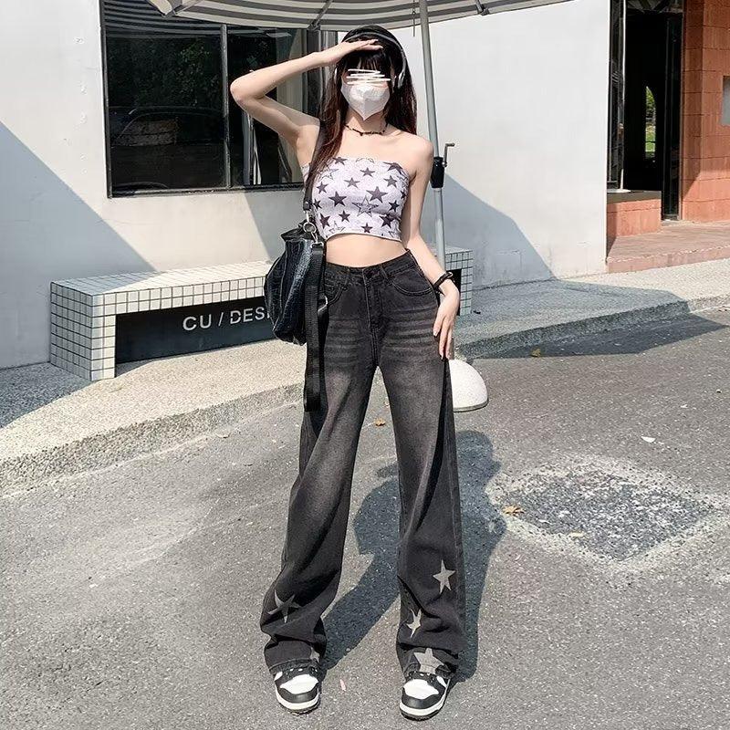 Women's XINGX Printed Wide Leg Loose Straight Jeans - Trendha