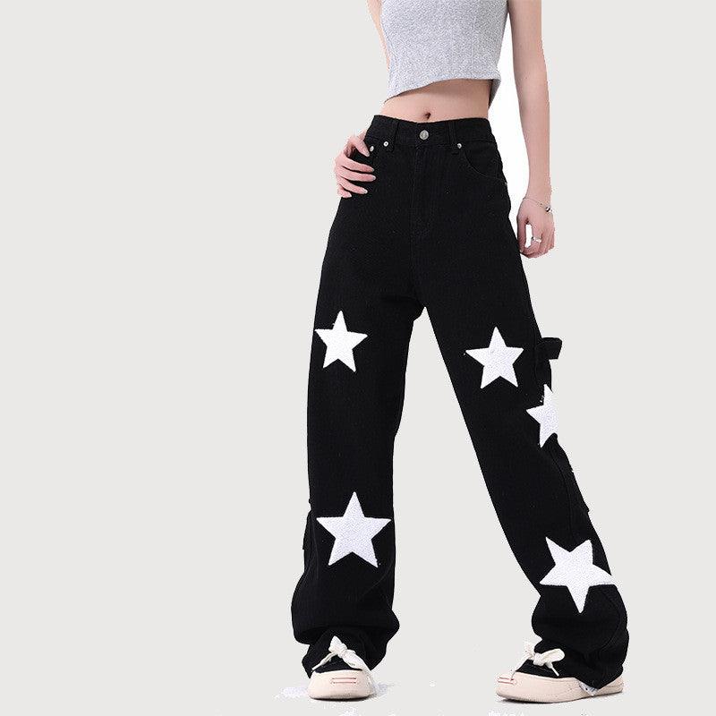 XINGX Towel Embroidery Straight-leg Denim Trousers - Trendha