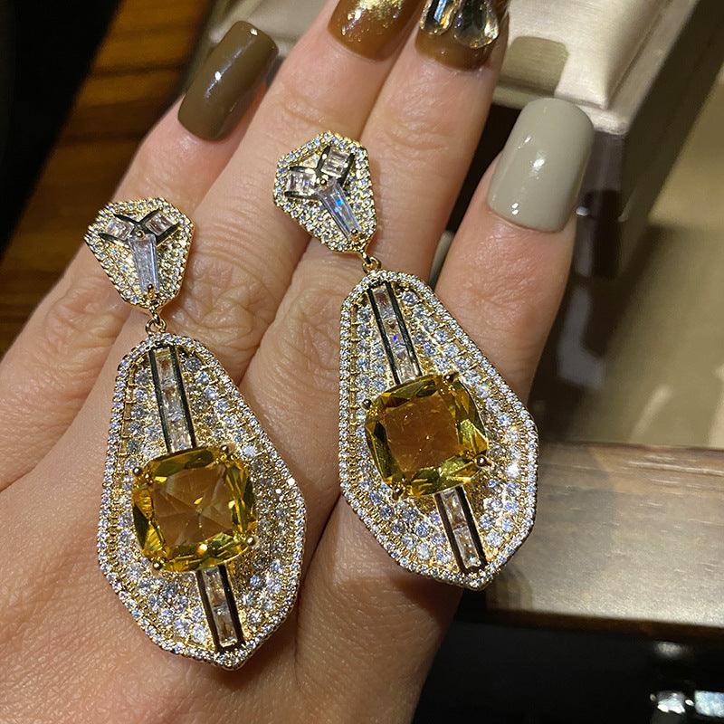 Yellow Diamond Earrings Silver Needle Evening Dress Bagels - Trendha